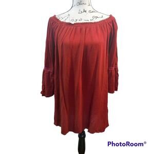 Living Doll Red Gauzy Off Shoulder Dress Size L